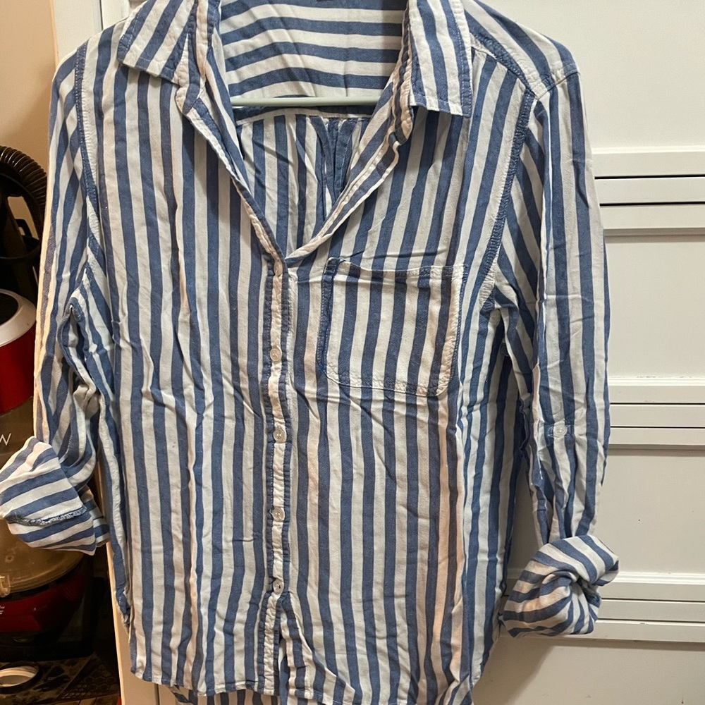 Blue and White Striped Button Down